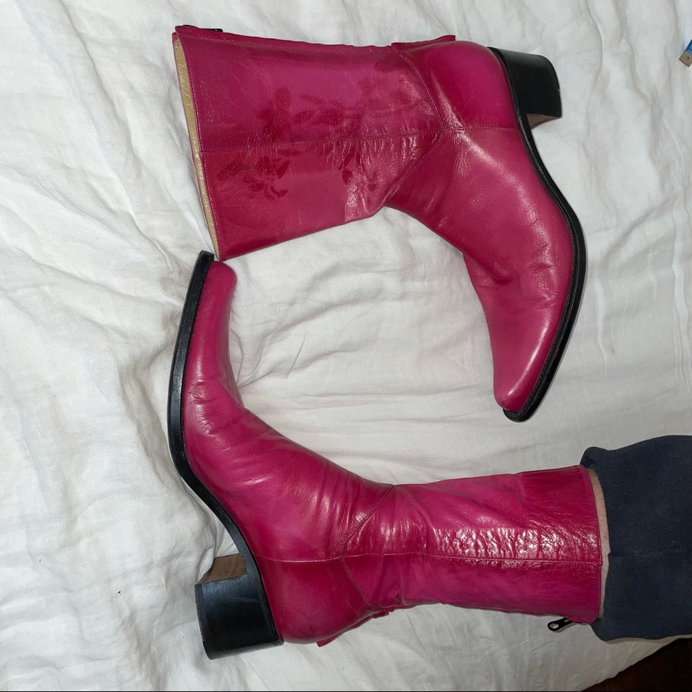 Rocco P italian leather hot pink fuschia western boots with dyed detail